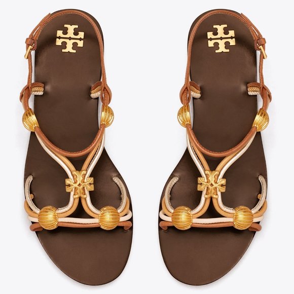 Tory Burch $328 NIB CAPRI MULTI STRAP SANDAL MOCHA / TOASTED BARK / GOLD Brown